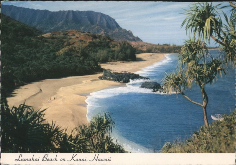 Lumahai Beach, Kauai, HI, with Hala Trees and Cliffs Hawaii