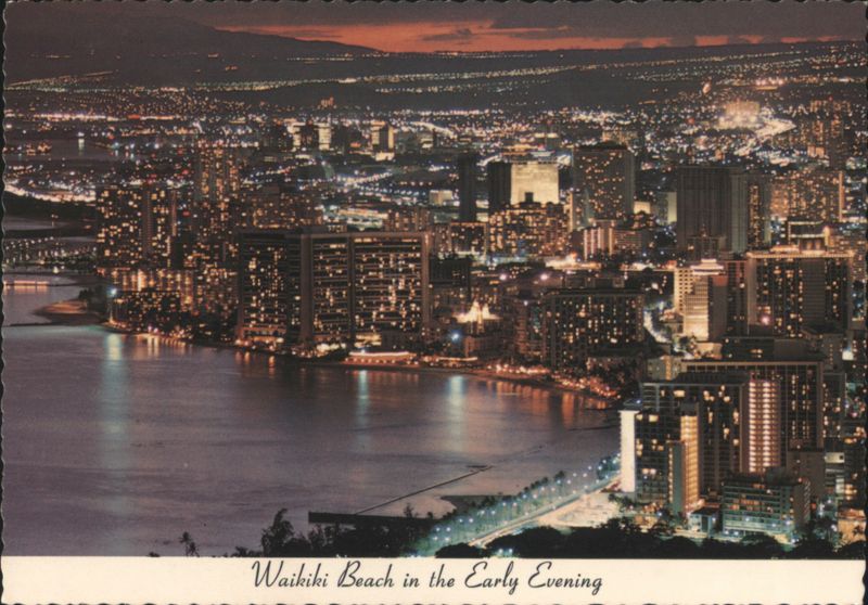 Waikiki Beach Early Evening View from Diamond Head Honolulu Hawaii