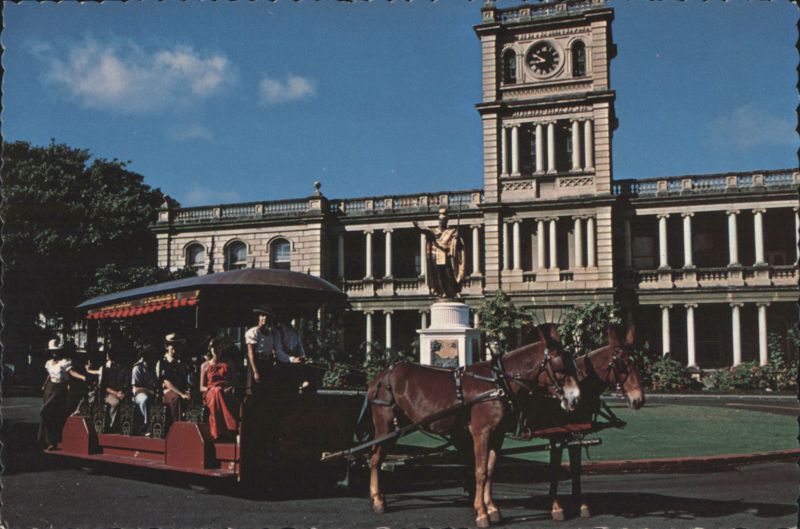 Tropical Trolley, Mules, King Kamehameha Statue & Palace Honolulu Hawaii