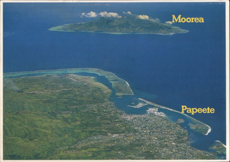 Aerial View of Papeete Harbor and Moorea Island French Polynesia