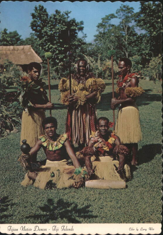 Fijian Native Dancers in Authentic Costume, Spear Dance Suva