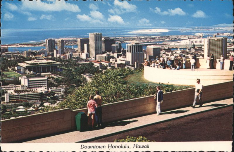 Downtown Honolulu Skyline from Punchbowl Crater, HI Hawaii