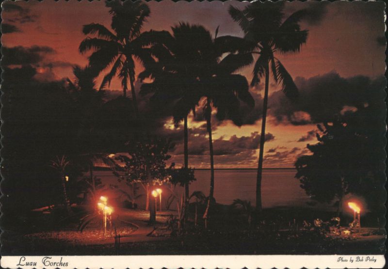 Luau Torches at Sunset, Palm Trees, Hawaii Bob Paisley