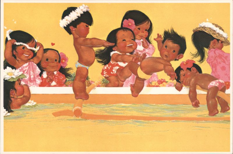 Illustrated Hawaiian Dole Kids Playing - Aloha from Hawaii Honolulu