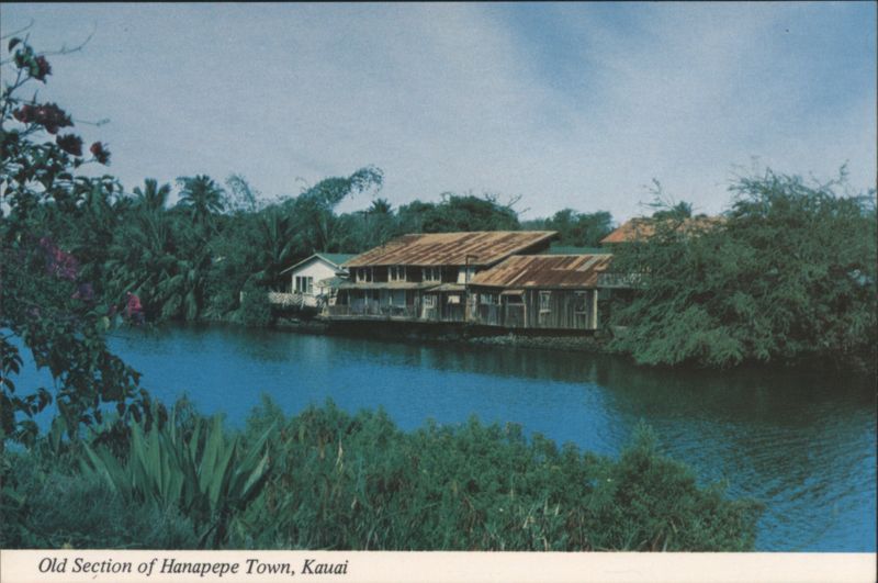 Old Section Hanapepe Town, Kauai, Buildings Over River Hawaii