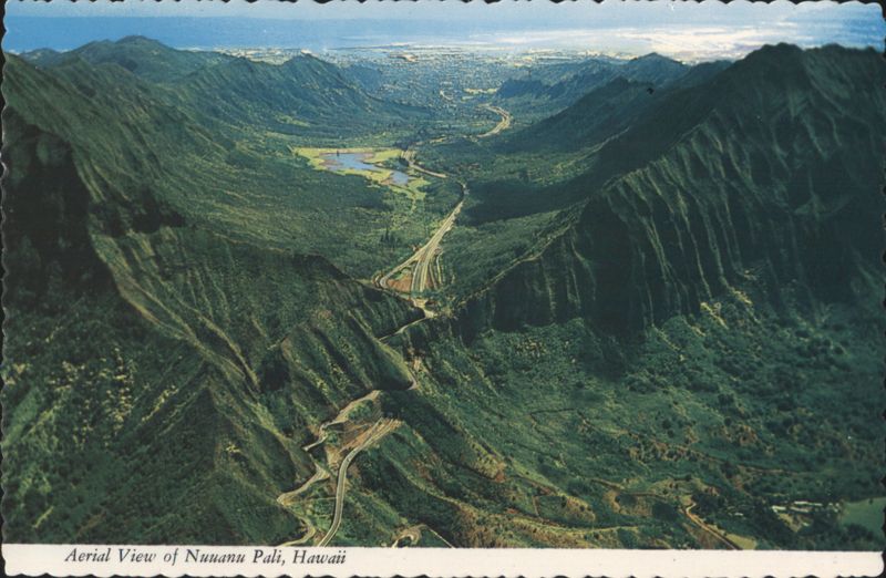 Aerial View of Nuuanu Pali and Nuuanu Valley Highway Honolulu Hawaii