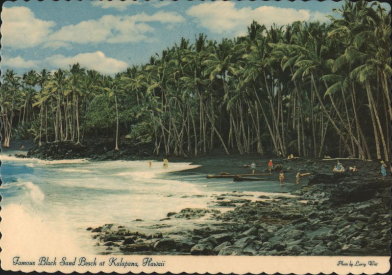 Famous Black Sand Beach, Kalapana, Grove of Palms Hawaii