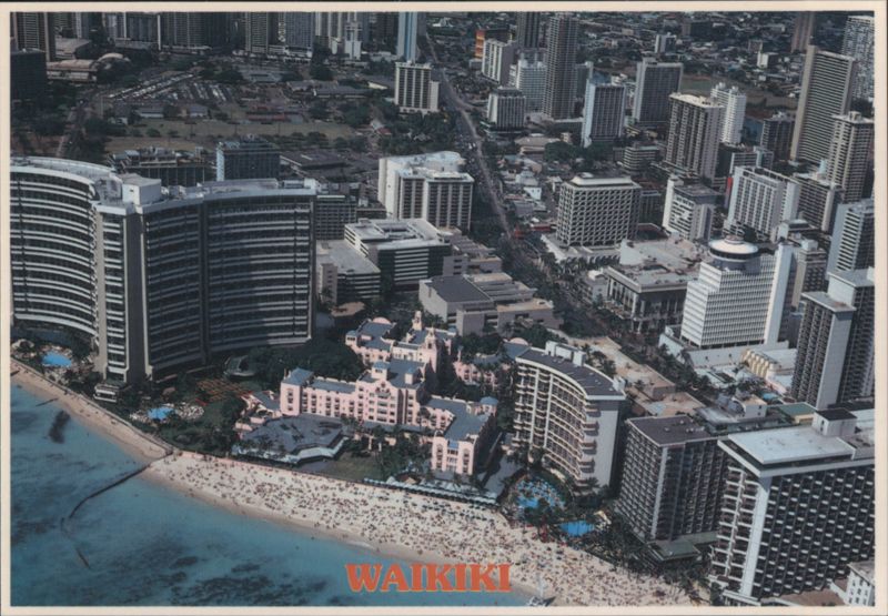 Aerial View of Waikiki Beach and Royal Hawaiian Hotel Honolulu