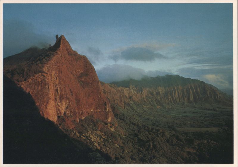 Sheer Cliffs, Early Morning Sunrise on Windward Side of Pali Hawaii