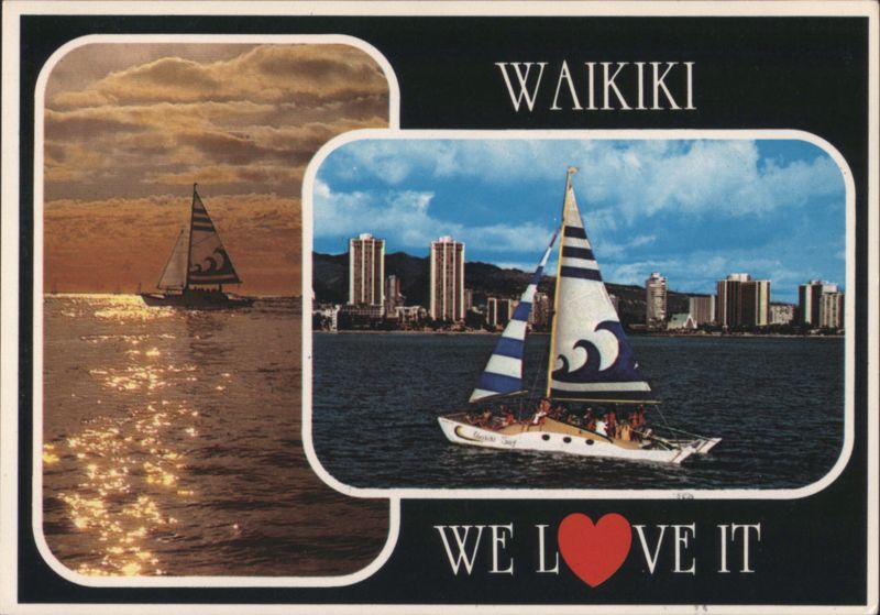 Waikiki Catamarans and Skyline, Sunset Sail, HI Hawaii