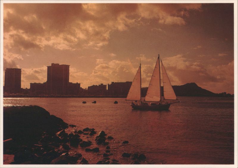 Sailboat Silhouettes Diamond Head, Honolulu HI Hawaii