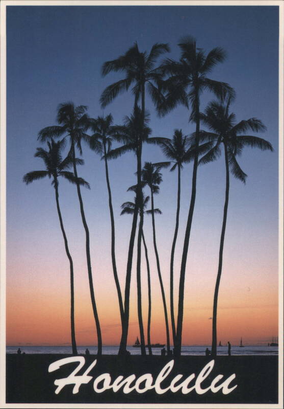 Silhouette Palm Trees at Sunset on Waikiki Beach Honolulu Hawaii