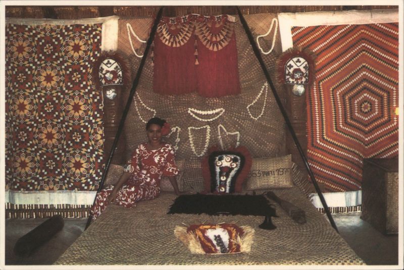 Woman in Tahitian Handcraft Display, Traditional Setting