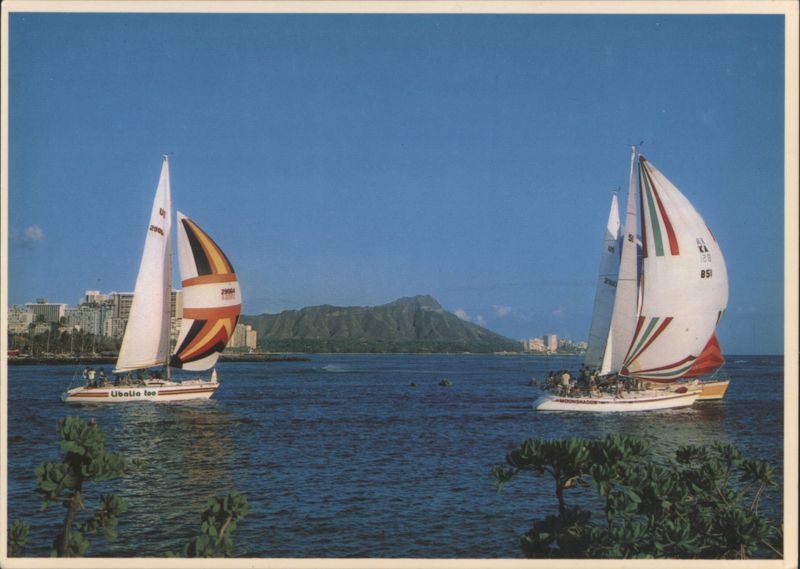 Sailing Race Diamond Head Backdrop Waikiki Beach, HI Honolulu Hawaii
