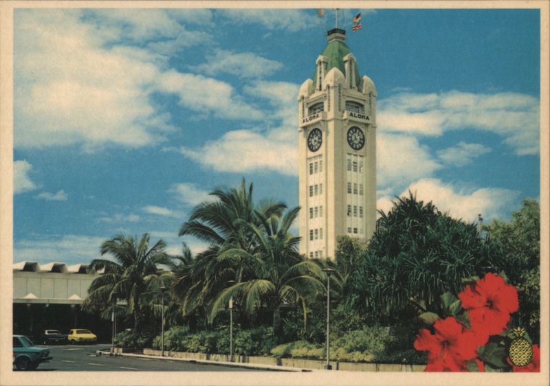 Aloha Tower Landmark, Tropical Foliage, Honolulu, HI Hawaii