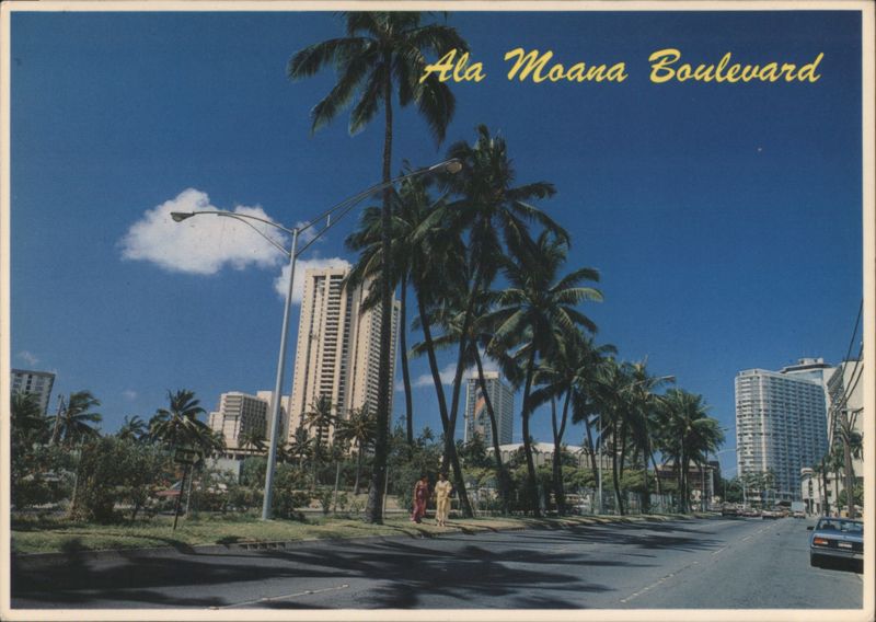 Ala Moana Boulevard, Waikiki Street Scene with Palms Hawaii