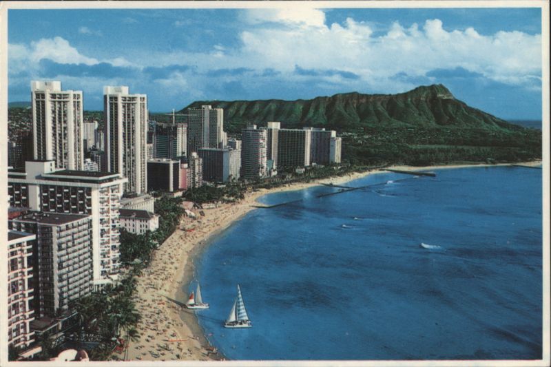 Waikiki Beach, Hotels, and Diamond Head in background Honolulu Hawaii