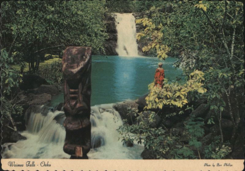 Waimea Falls, Oahu, Tiki Statue, Figure in Red Robe Hawaii