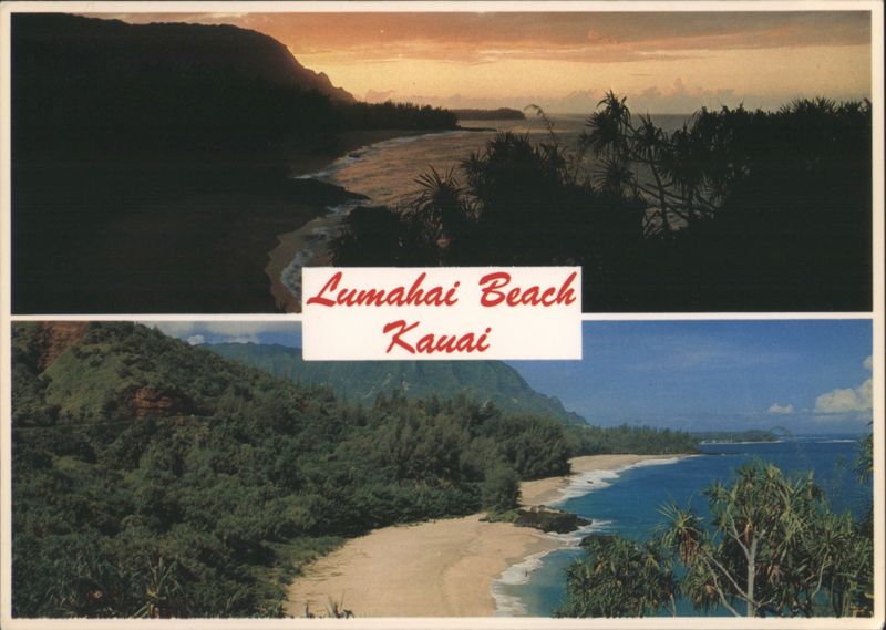 Lumahai Beach Kauai Split View Day and Dusk Hawaii
