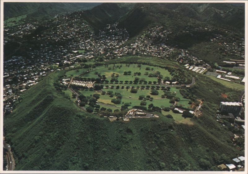 Punchbowl Memorial Cemetery, Aerial View, Oahu HI Hawaii