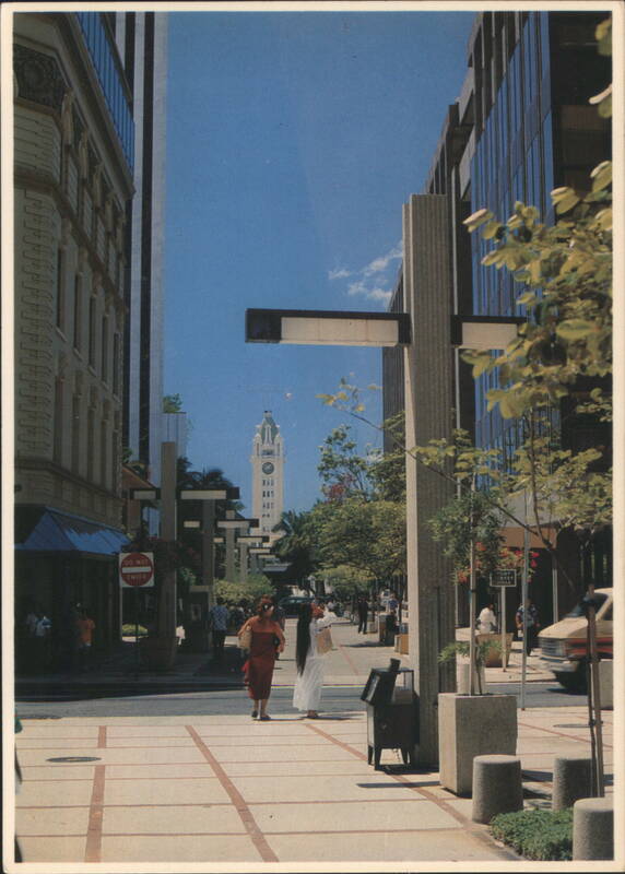 Aloha Tower overlooking Ford Street Mall, Honolulu's financial center Hawaii