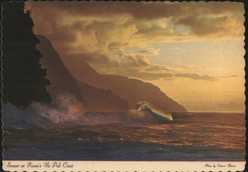 Sunset on Kauai's Na Pali Coast, Waves Crashing Cliffs Hawaii