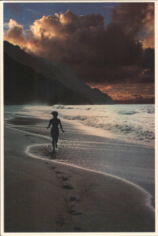 Silhouette Runner on Nā Pali Coast Beach, Kauai, Hawaii