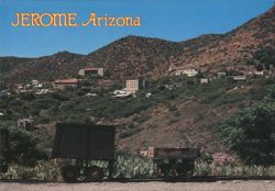 Ore Cars Frame View of Jerome Ghost Town, Cleopatra Hill, AZ Postcard