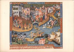 Marco Polo setting out from Venice, Li Livres du graunt Caam Postcard