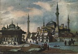 Hagia Sophia & Fountain of Ahmet III, 18th C. Engraving Postcard