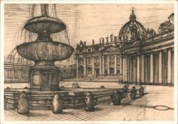 Vatican City St Peter's Square Fountain Sketch Chrome PC Postcard