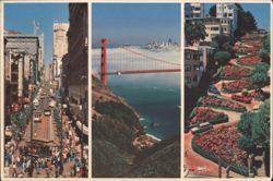 Powell & Market Cable Car, Golden Gate Bridge, Lombard St. Postcard