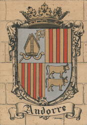 Andorra Coat of Arms, Mitre, Pales, Cows, Crown Postcard