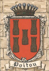 Poitou Coat of Arms, Five Towers, French Heraldry Postcard