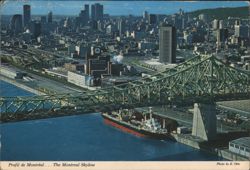 Aerial View, Jacques Cartier Bridge and Montreal Skyline Postcard
