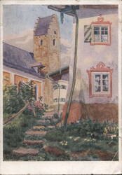 Neubeuern am Inn Tower and House Watercolor Painting Postcard