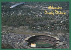 Milwaukee County Stadium Aerial View, Goodyear Blimp Postcard