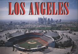 LOS ANGELES Dodger Stadium with Downtown L.A. Skyline Postcard