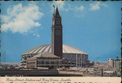 King Street Station Clock Tower and Kingdome Postcard
