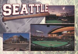 SEATTLE Safeco Field Baseball Stadium Collage, Bat & Glove Postcard