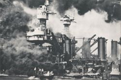 USS West Virginia Burning, Japanese Attack Dec 7, 1941 Postcard