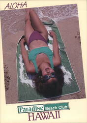 ALOHA Wahine in Swimsuit on Beach Towel, Hawaii Postcard