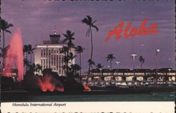 Aloha, Honolulu Airport John Rodgers Terminal Volcano Fountain Postcard