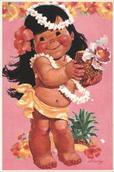Aloha from Hawaii: Dole Kid Girl Holding Pineapple Postcard
