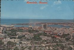 Panoramic View of Honolulu Business District & Harbor Postcard