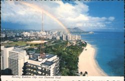 Morning Rainbow Dips over Diamond Head Postcard
