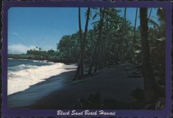 Black Sand Beach, Kalapana, HI Coastline with Palm Trees Postcard