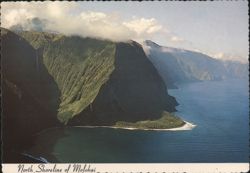 North Shoreline of Molokai, Cliffs & Waterfalls Postcard