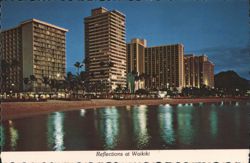 Reflections at Waikiki Beach, Evening Lights Kalakaua Ave Postcard