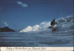 Surfing at Waikiki Beach near Diamond Head Postcard